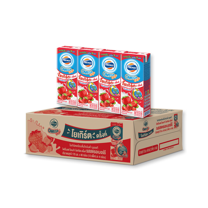 Foremost Omega Drinking Yogurt Strawberry Flavor 170 ml x 48 boxes